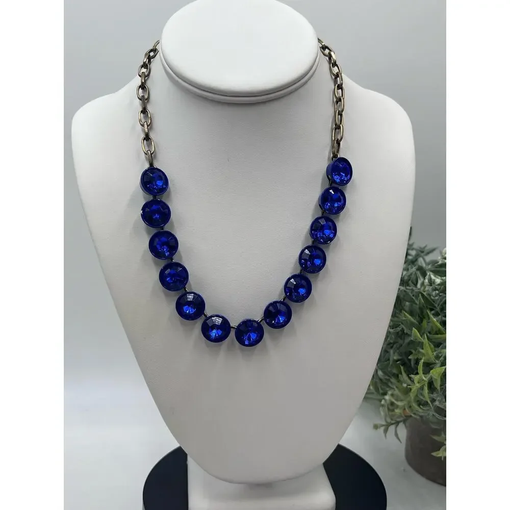 J. Crew Bright Blue‎ Brûlée Faceted Bezel Set Collar Rhinestone Necklace